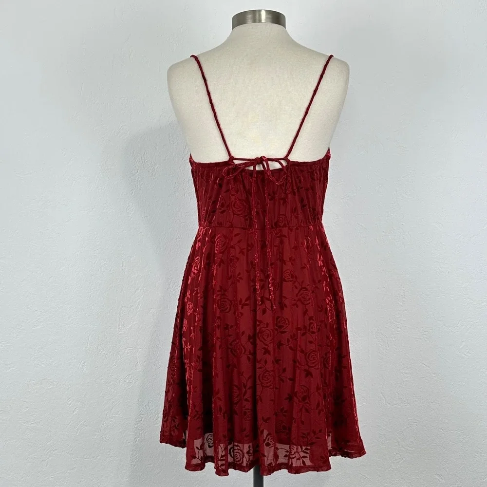 Y2K Fairy Grunge Romantic Goth Prom Mini Dress Sz Large Floral Velvet Burnout - Picture 5 of 8